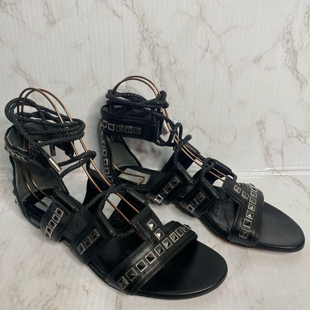 Alexander McQueen Leather Studded Wrap Gladiator Sandals Black Size 40.5 - Picture 6 of 11
